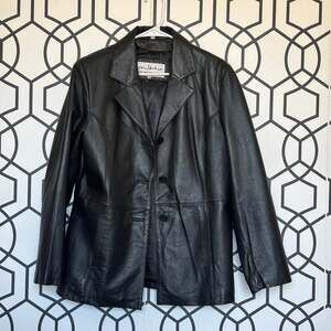 Vintage Mitsu New York Black Leather Blazer Jacket, Size M - 90s Chic